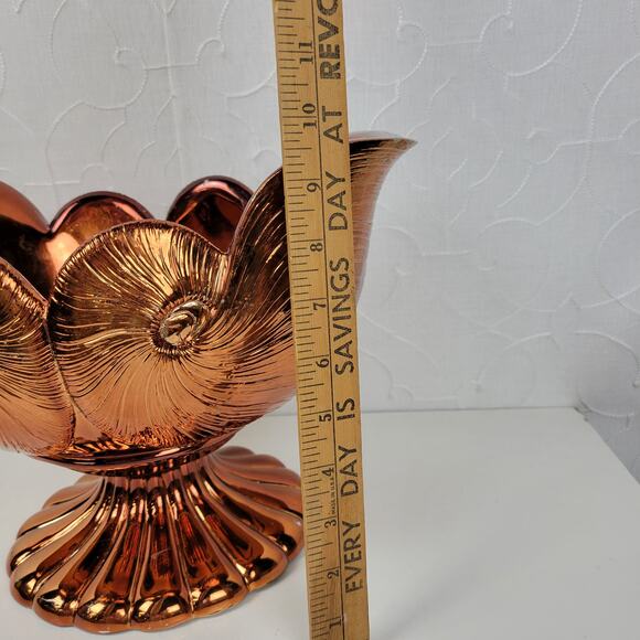 Footed Pedestal Bowl Copper Shell Shaped Fruit Centerpiece Decoration - Picture 10 of 16